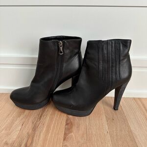 BCBGMaxAzria Black Leather High Heel Ankle Boots